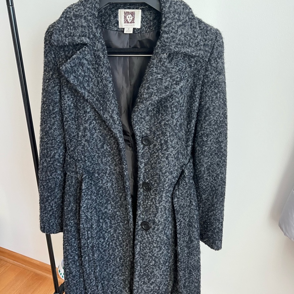 Anne Klein belted wool-blend tweed coat